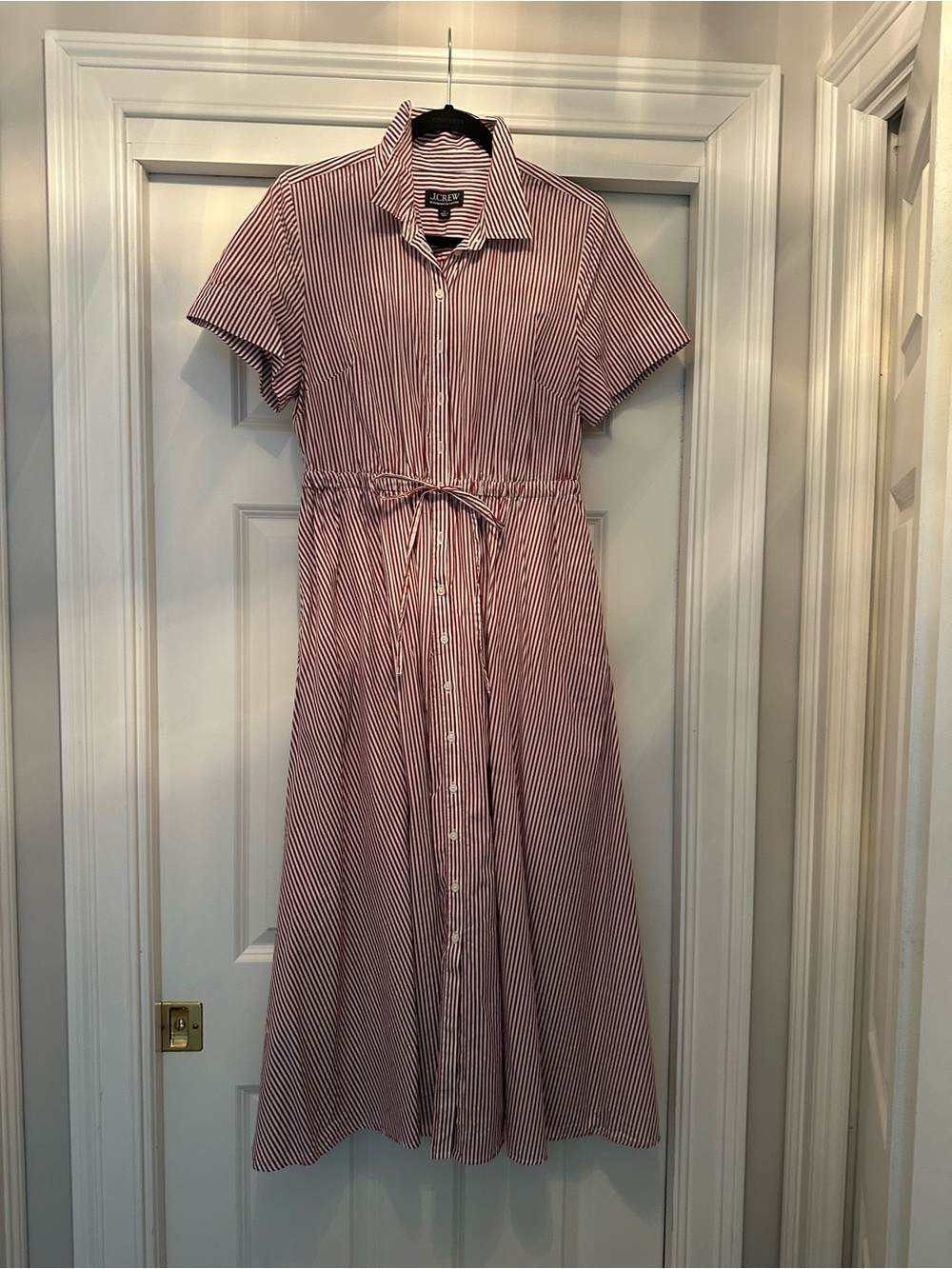 J. Crew Striped white and burnt red Shirtwaist Maxi Dress - Picture 4 of 4